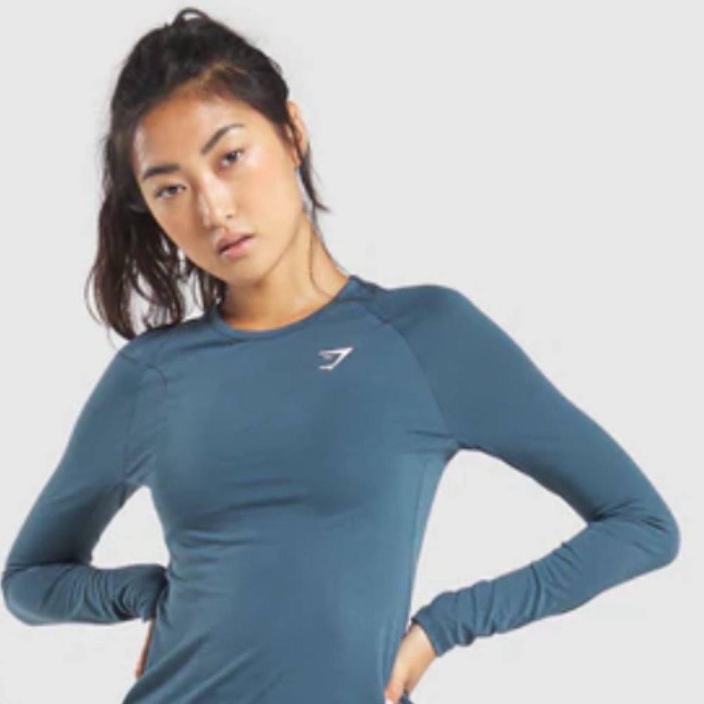 Gymshark Long Sleeve Training Top Color: Ash Teal Size: Medium